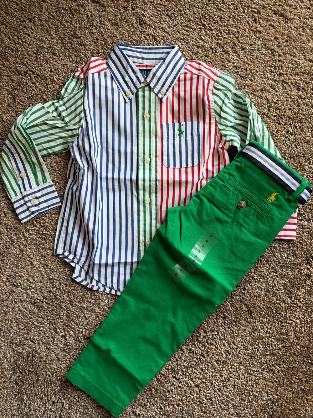 POLO RALPH LAUREN Striped Cotton Poplin Fun Shirt & Green Bedford Slim Fit Pant
